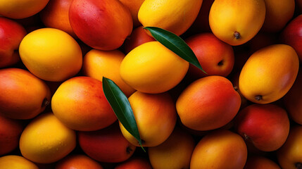 Ripe mango fruit background. Sweet tropical exotic template. Healthy organic food, proper vitamin...