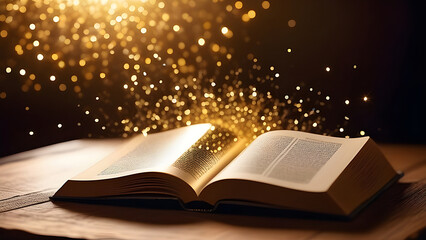 Golden sparkles fly out of the book
