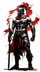 Spartan Warrior with a spear in amour ink painting illustration