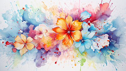 Watercolor painting, colorful splashes 