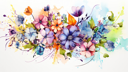 Watercolor painting, colorful splashes 
