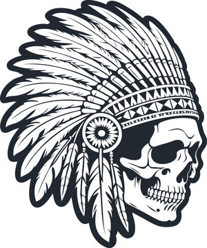 American indian skull in traditional headdress, vector illustration