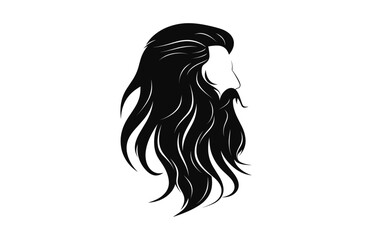 A long beard vector black silhouette isolated on a white background