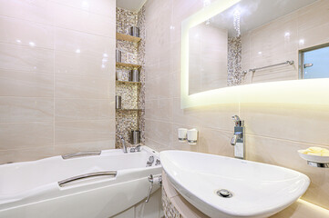 interior apartment room bathroom, sink, decorative elements, toilet. WC, sanitary unit, wash room