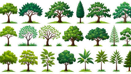vector collection of trees separated. collection of trees. on white background