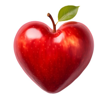 Heart-Shaped Green Apple With Leaf Isolated on a Transparent Background. AI.