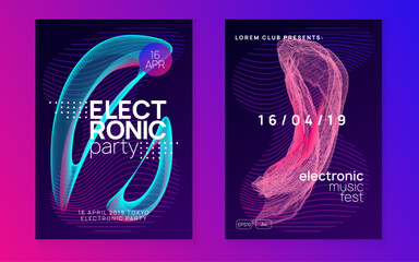 Dj party. Modern discotheque banner set. Dynamic gradient shape and line. Neon dj party flyer. Electro dance music. Techno trance. Electronic sound event. Club fest poster. - obrazy, fototapety, plakaty