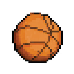 Fototapeta premium Basketball orange sports ball. Pixel bit retro game styled vector illustration drawing. Simple flat cartoon drawing isolated on square white background.