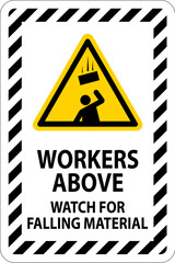 Obraz premium Danger Sign, Workers Above Watch For Falling Material