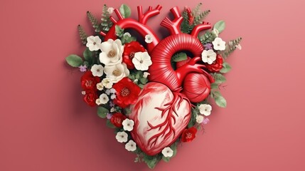 Heart with blooming flowers, health