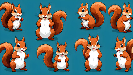 Set of funny cartoon animals: Vector collection of squirrel.