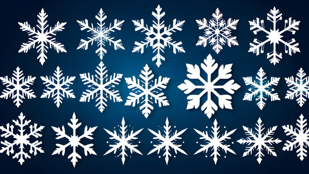 set of snowflakes on a Dark blue background. ai generated image