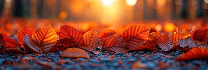 Autumn beech leaves decorate beautiful natural bokeh background