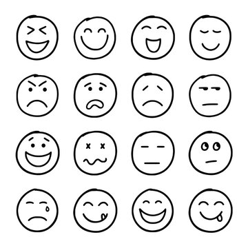 set of faces emoticon hand drawn