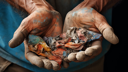 Artisan Hands Holding Colorful Cloth Scraps