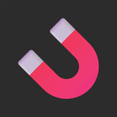 Magnet vector emoji. Isolated horseshoe magnet, as used to pick up iron. Magnetism, attraction sign design.