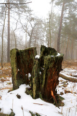 old dead wooden stump in forest - 735014857