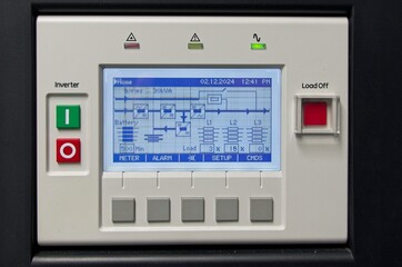 Close up of a control panel for an electronic battery backup