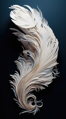 Soft White Feather Floating on a Smooth Black Background with Delicate Details and Isolated Elegance