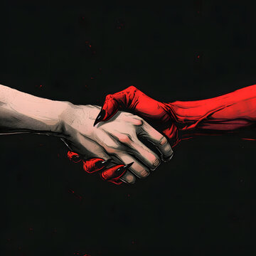 one human hand shaking the other demon hand 