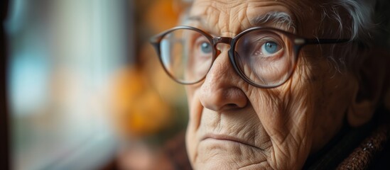 Portrait of sad senior man at nursing home. senior day care center