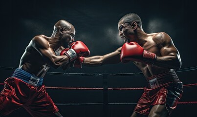 Two Men Boxing in Dark Boxing Ring