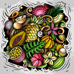 Exotic Fruits cartoon vector doodles illustration