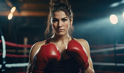 Woman in Boxing Gloves Standing in Boxing Ring