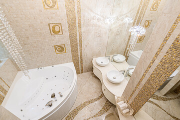 interior apartment room bathroom, sink, decorative elements, toilet. WC, sanitary unit, wash room