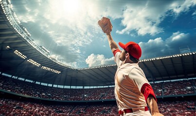 Baseball Player in Stadium Holding Ball - Powered by Adobe