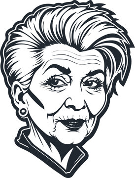 Old punk lady, old punk woman, vector illustration