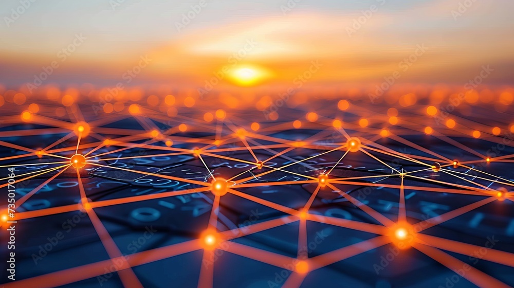 Poster connected points showing iot and machine learning on blurred background with text space
