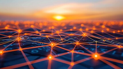 Connected points showing iot and machine learning on blurred background with text space