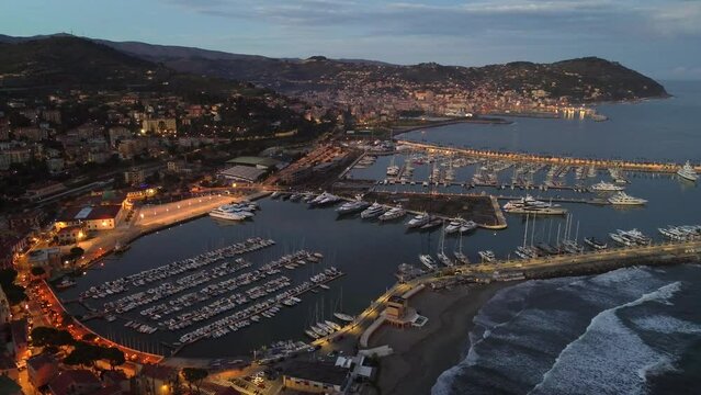 Drone footage captured from above of Porto Maurizio, Liguria