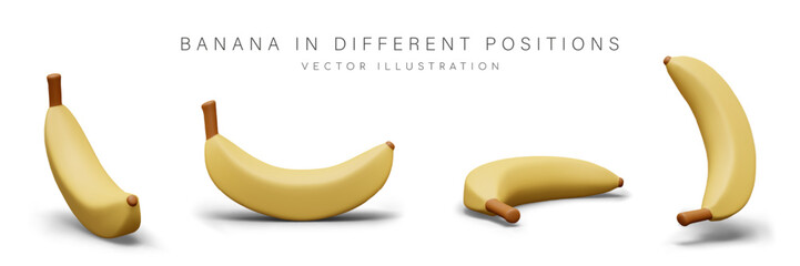 Yellow realistic banana. Collection of isolated vector templates