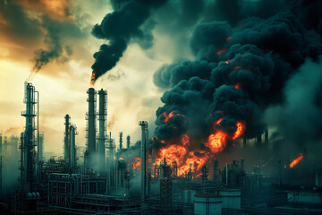 An oil refinery was damaged by military strikes that resulted in large fire Generative AI