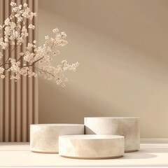 Minimalist stone podium for product promotion for cosmetics, for product display presentations.