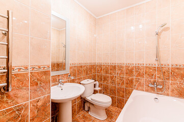interior apartment room bathroom, sink, decorative elements, toilet. WC, sanitary unit, wash room