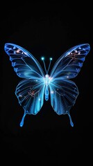Blue glowing butterfly on a black background. The concept of mysticism and the beauty of nature.