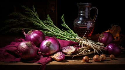 sliced ​​red onions on the table there is a knife for cutting