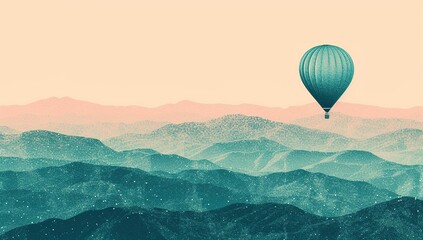 Hot air balloon over a mountain landscape. The concept of travel and freedom. - obrazy, fototapety, plakaty