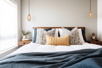 Fototapeta na wymiar bed with highthreadcount linen and plush pillows