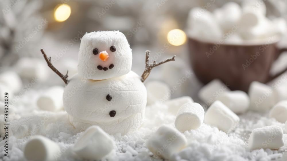 Poster this adorable marshmallow snowman is ready to be devoured with a cup of hot cocoa and a pile of fluf
