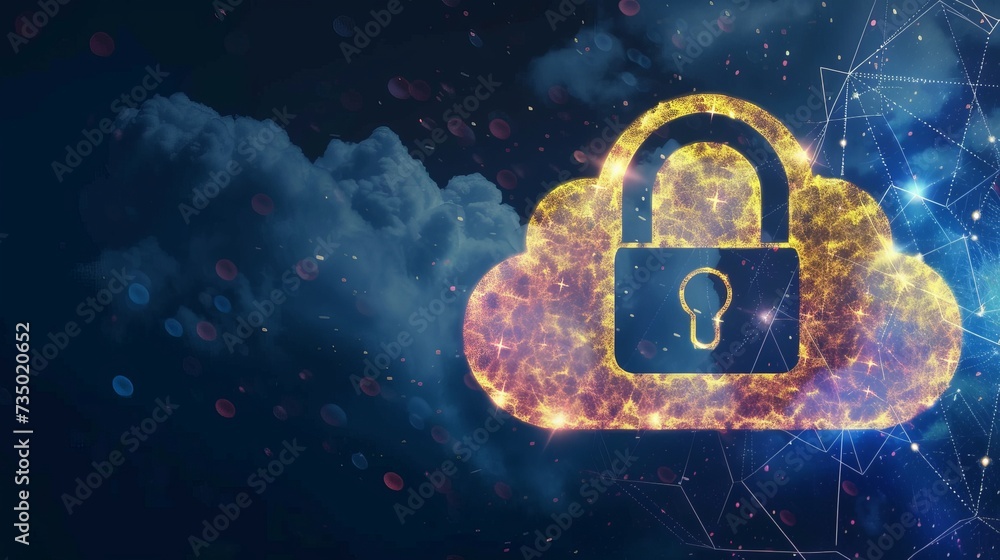 Poster secure connection with data stream, encryption symbols, and connection security, with copy space