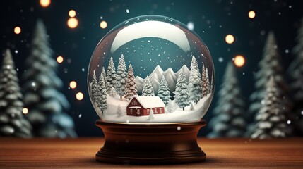 Fototapeta na wymiar Crystal ball with snow and a Christmas tree inside winter in a snow globe, trees and snow, animated gifs