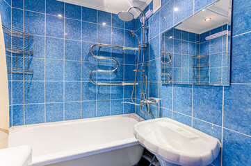 interior apartment room bathroom, sink, decorative elements, toilet. WC, sanitary unit, wash room