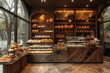 The interior of a bakery and a store. 3d illustration