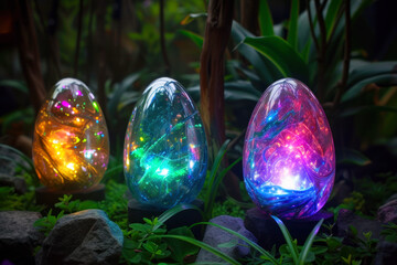Futuristic and fantasy bright easter eggs. 