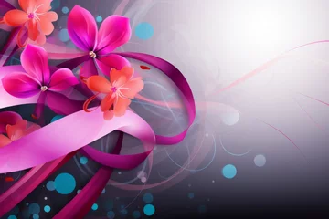 Foto op Plexiglas Pink ribbon and orchid for international women's day, women's equality day, mother's day, national girls' day, women's history month © annne