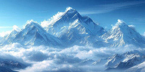 Majestic peak shrouded in snow and fog, offering breathtaking views of rugged landscape.